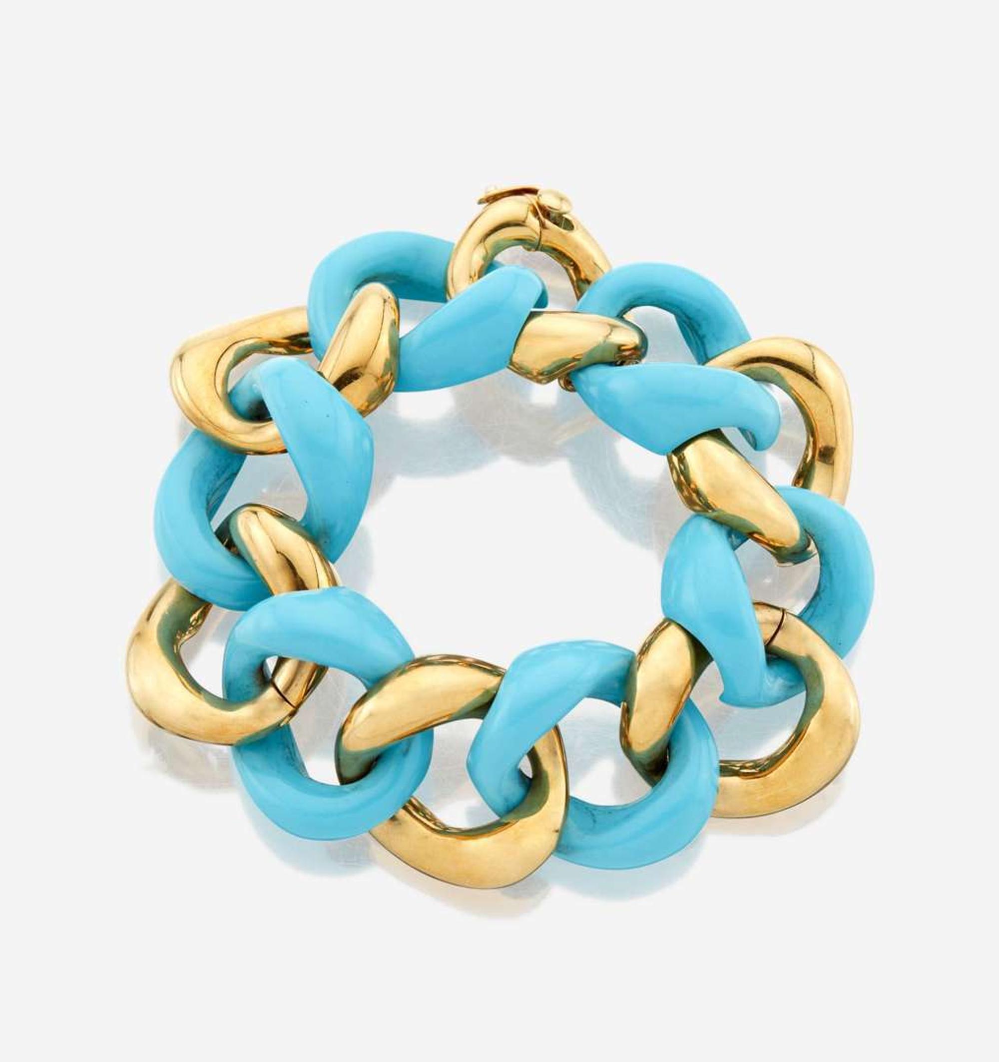 A gold and turquoise bracelet, Seaman Schepps Classic Large Link