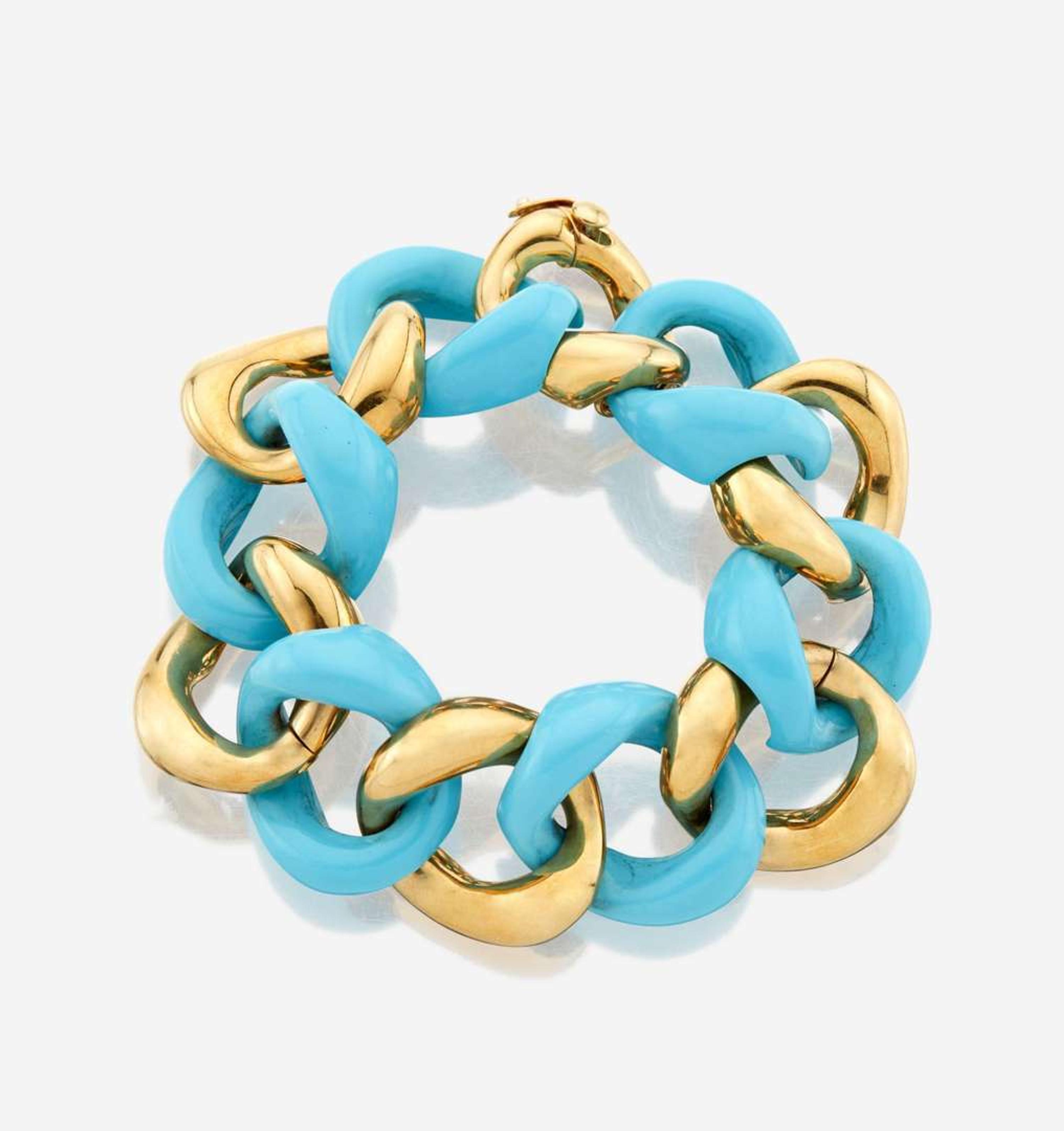 A gold and turquoise bracelet, Seaman Schepps Classic Large Link