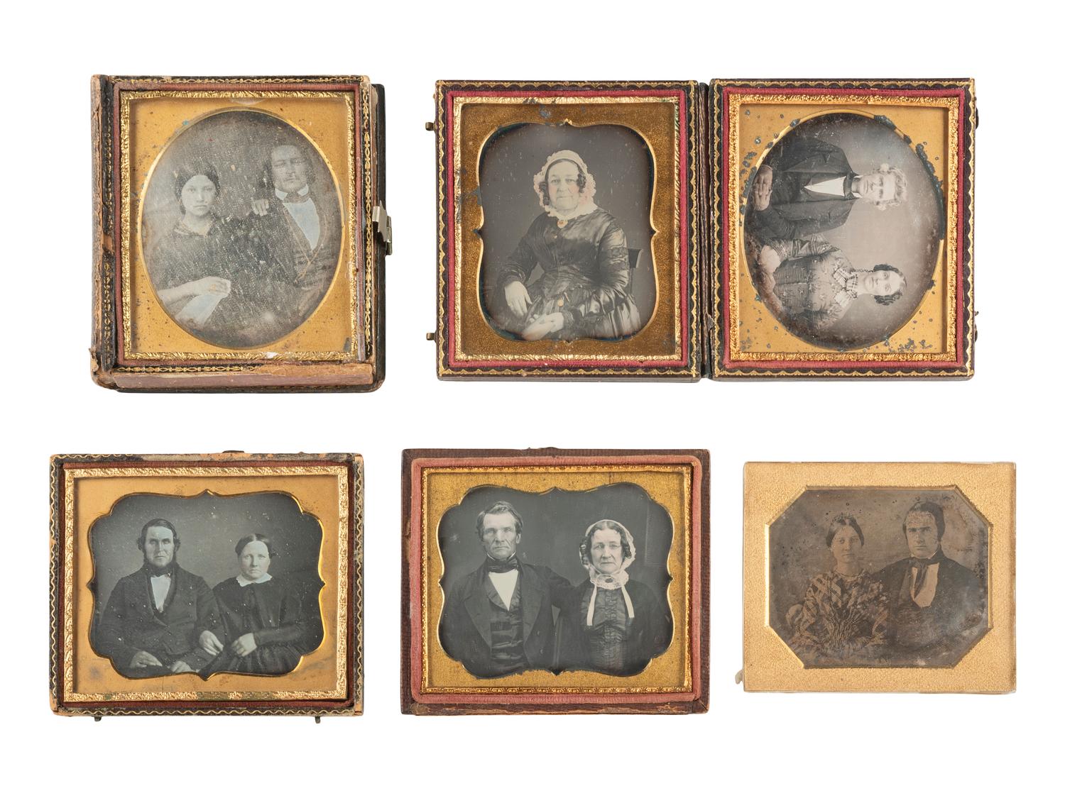 [EARLY PHOTOGRAPHY]. 16 sixth plate daguerreotype portraits of affectionately posed couples.