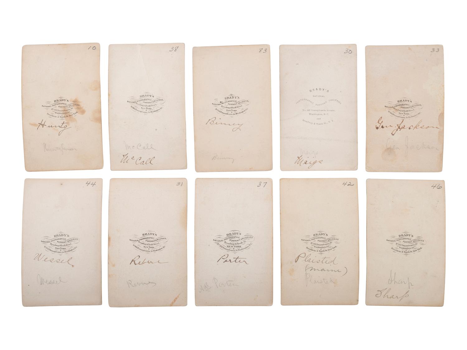 [CIVIL WAR - ARMY OF POTOMAC]. BRADY, Mathew (1822-1896), photographer. A group of 37 CDVs of Union generals, incl. MEADE, FRANKLIN, STONEMAN, BURNSIDE, TYLER, KEYES, GRIFFIN, MARTINDALE, and HATCH, MOH.