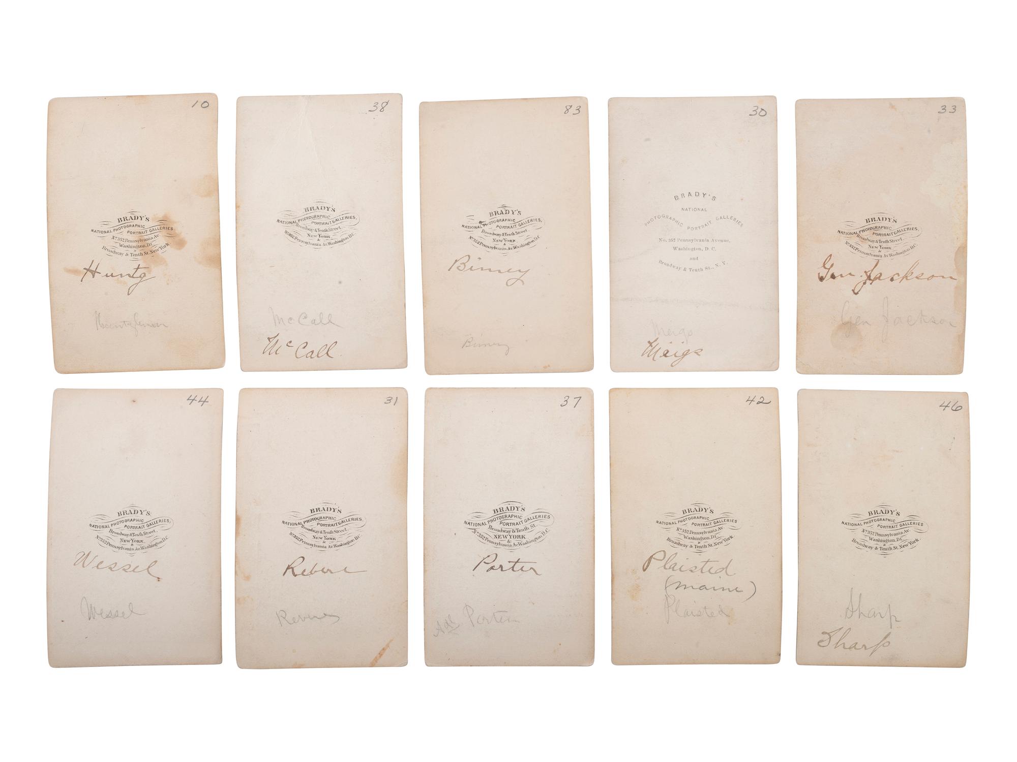 [CIVIL WAR - ARMY OF POTOMAC]. BRADY, Mathew (1822-1896), photographer. A group of 37 CDVs of Union generals, incl. MEADE, FRANKLIN, STONEMAN, BURNSIDE, TYLER, KEYES, GRIFFIN, MARTINDALE, and HATCH, MOH.
