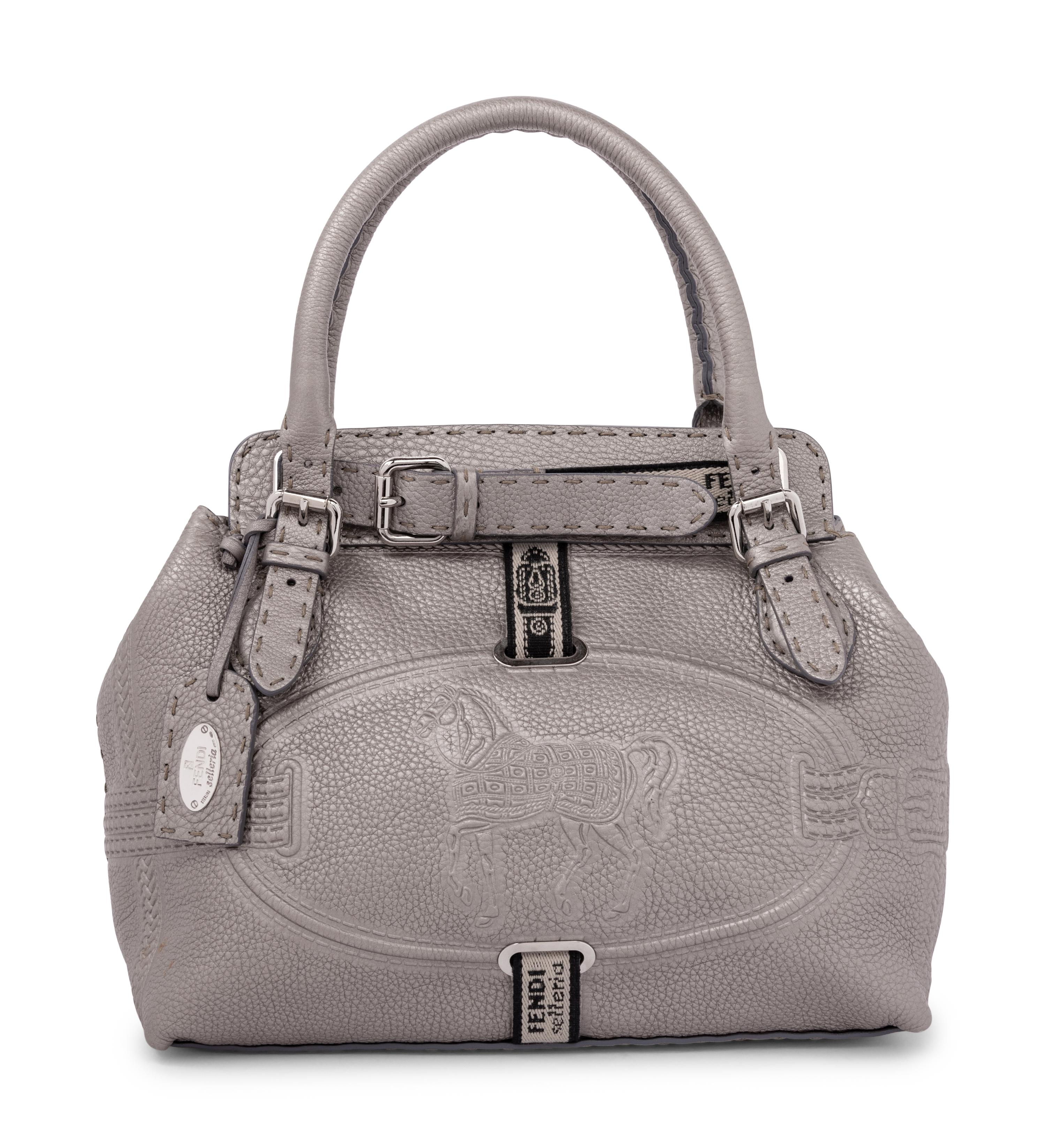 Fendi Silver Embossed Leather Bag Formerly Owned By Elizabeth Taylor