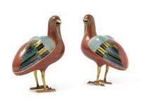 A Pair of Chinese Cloisonne Bird-Form Censers 18TH/19TH CENTURY Height 5 7/8 inches. — 18TH/19TH CENTURY