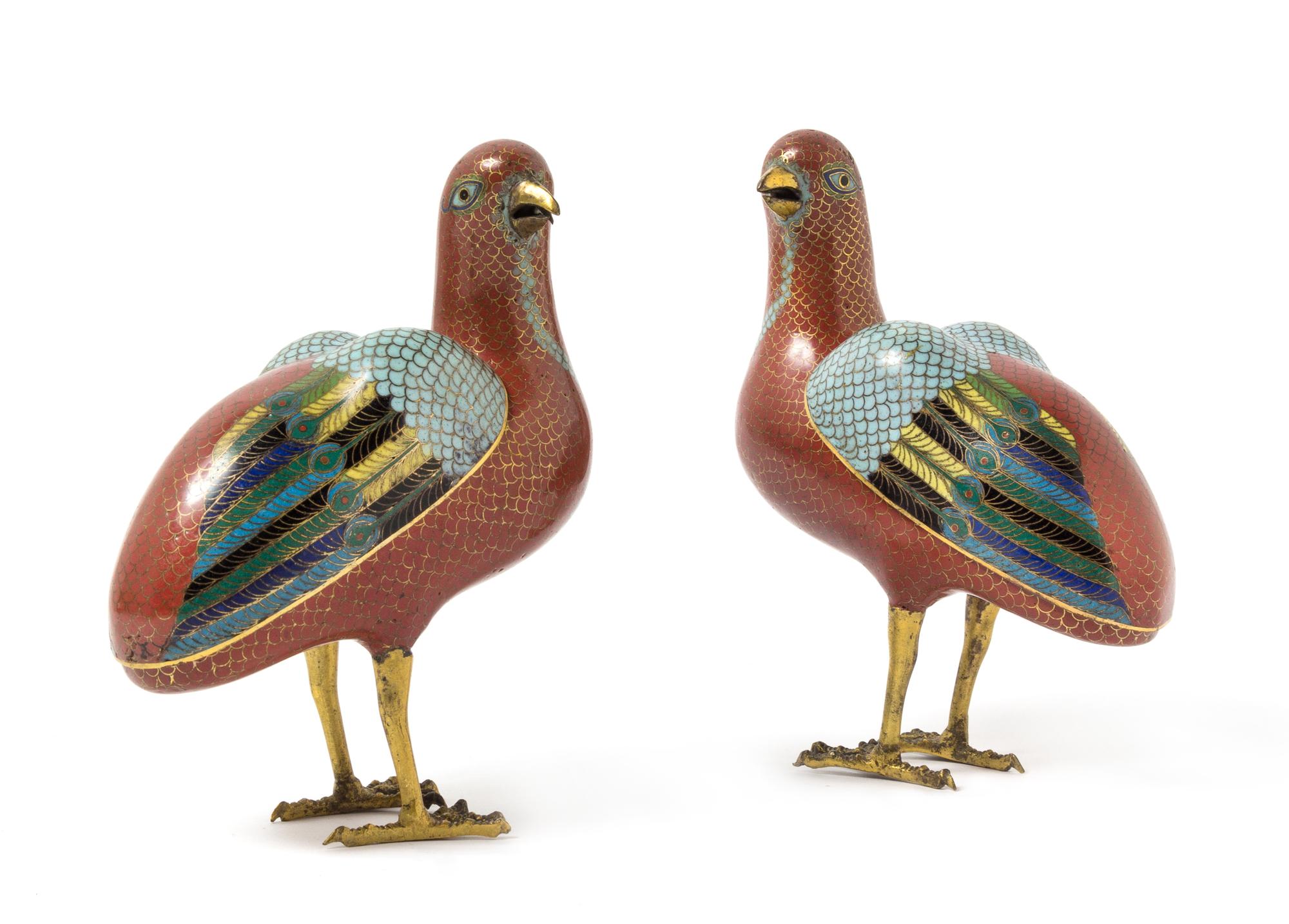 A Pair of Chinese Cloisonne Bird-Form Censers 18TH/19TH CENTURY Height 5 7/8 inches. — 18TH/19TH CENTURY