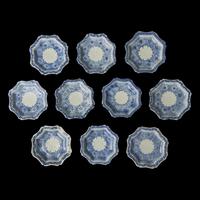 A Matched Set of Ten Chinese Lobed Ko-Sometsuke Dishes for the Japanese Market, 17th Century 十七世紀 古染付青花葵口碟一套十件
