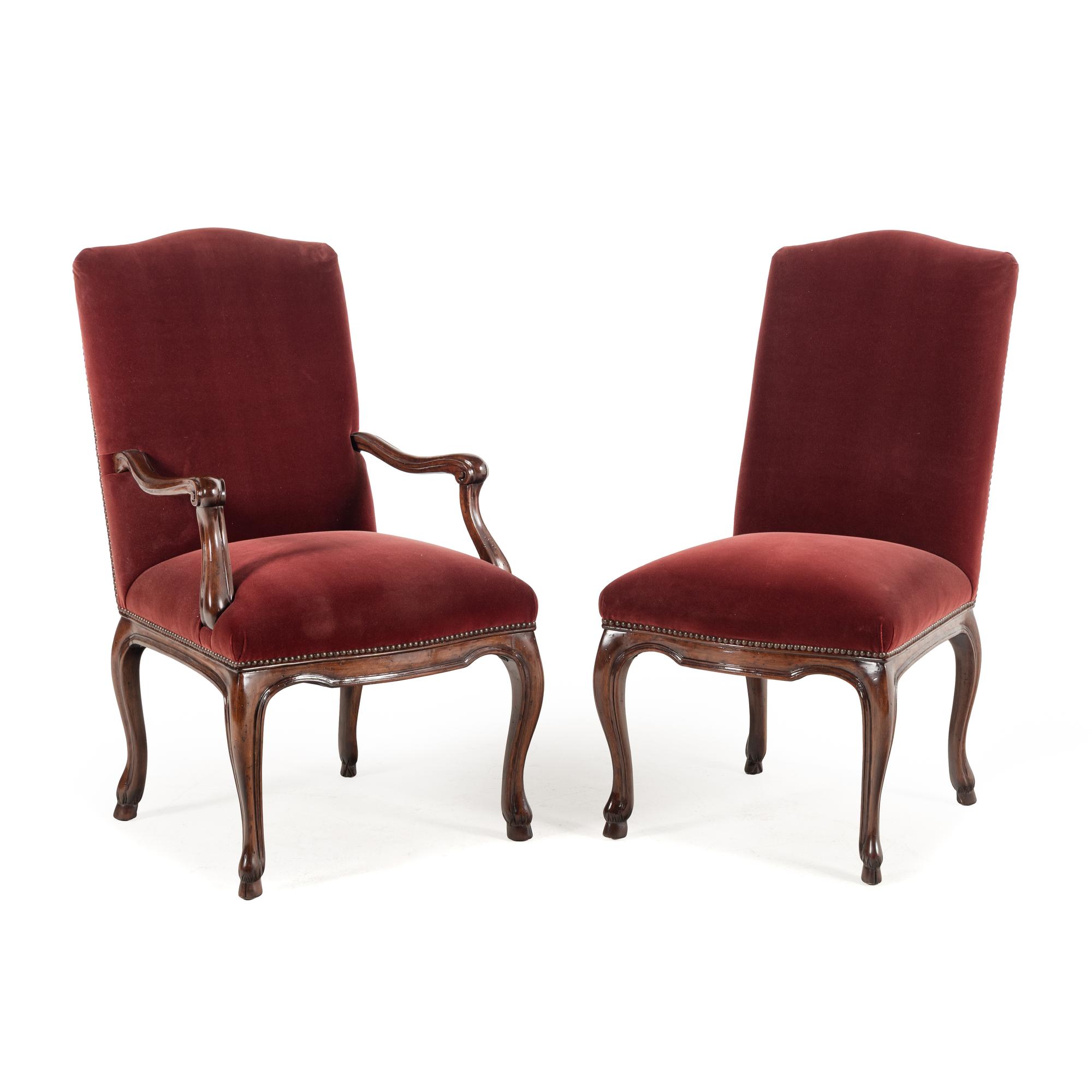 A Set of Six Michael Taylor Velvet Upholstered Dining Chairs