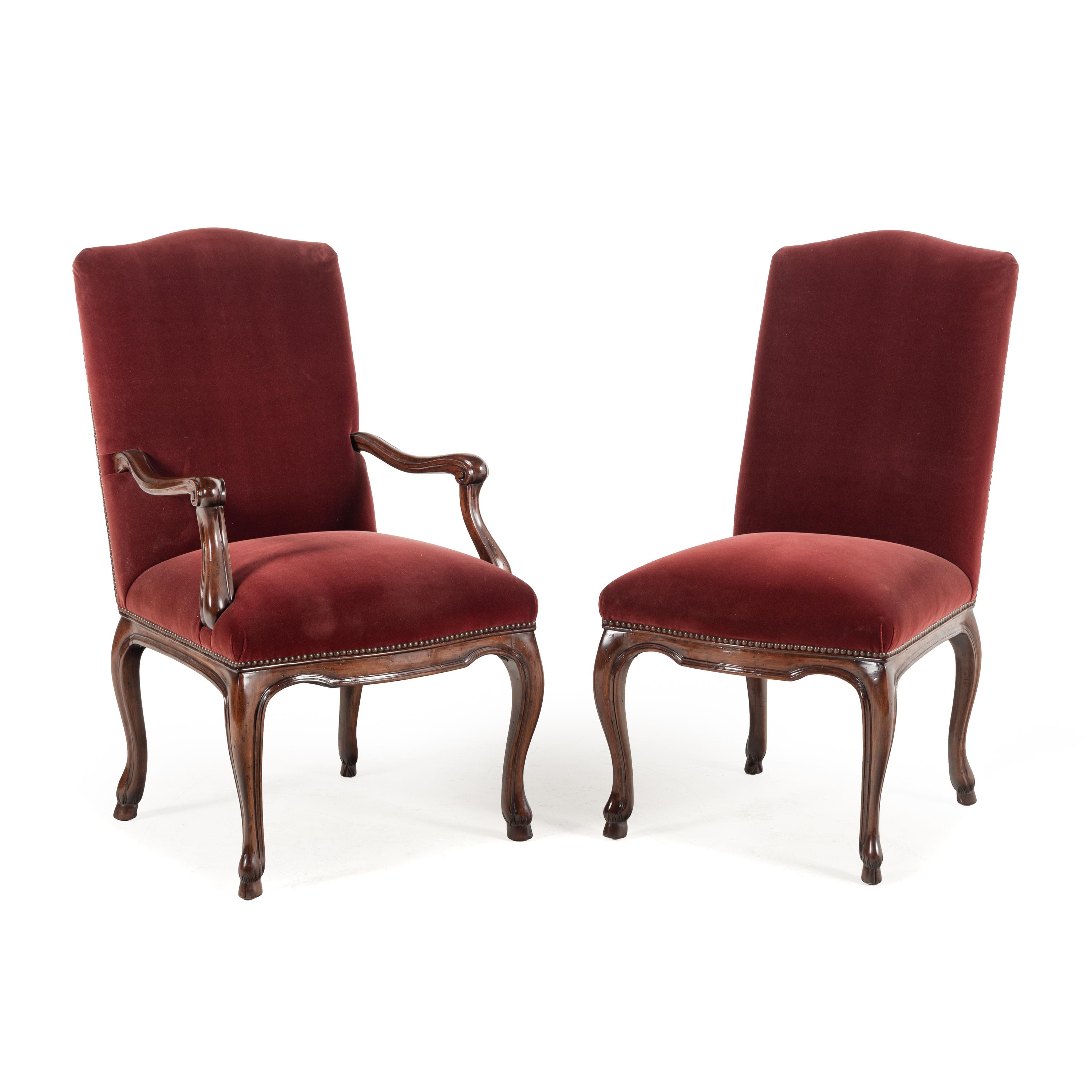 A Set of Six Michael Taylor Velvet Upholstered Dining Chairs