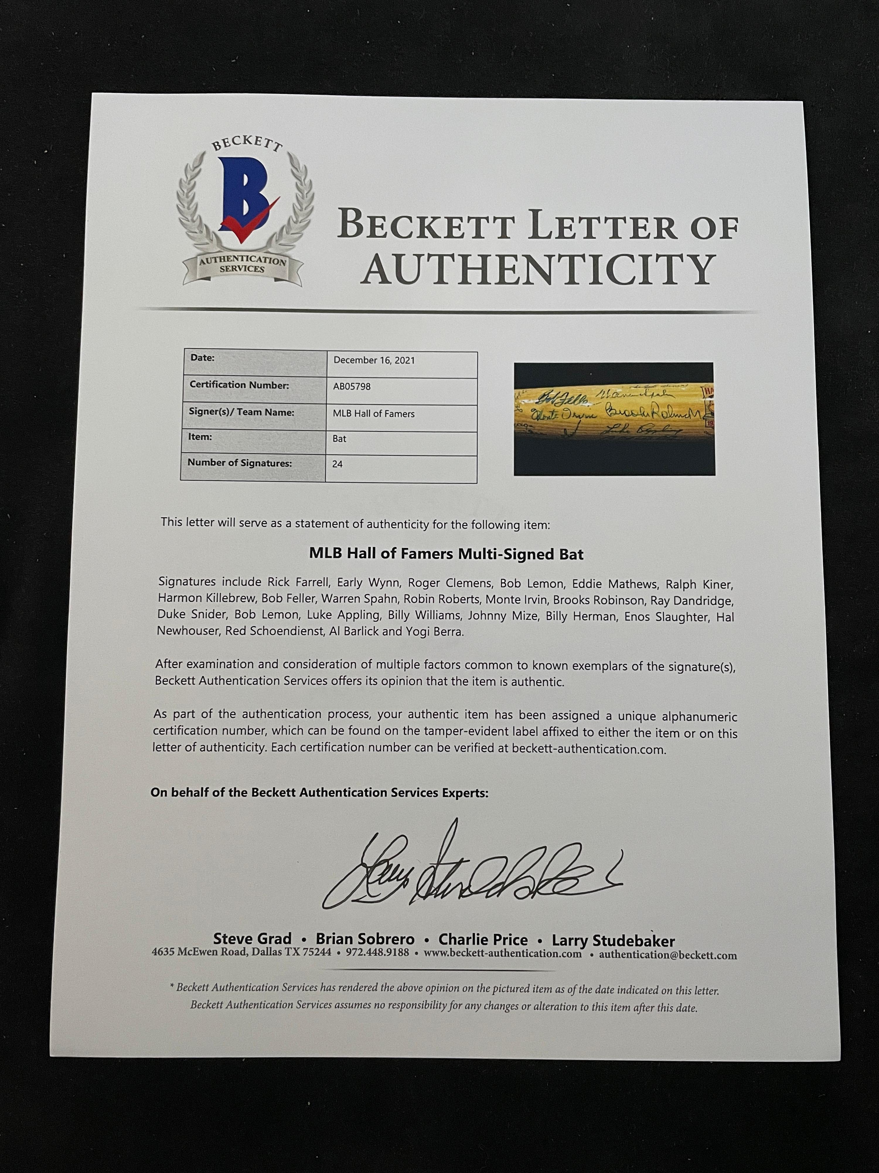 A National Baseball Hall of Fame 50th Anniversary Signed Autograph Bat (23 Signatures, Beckett Authentication Services Letter BAS Certified)