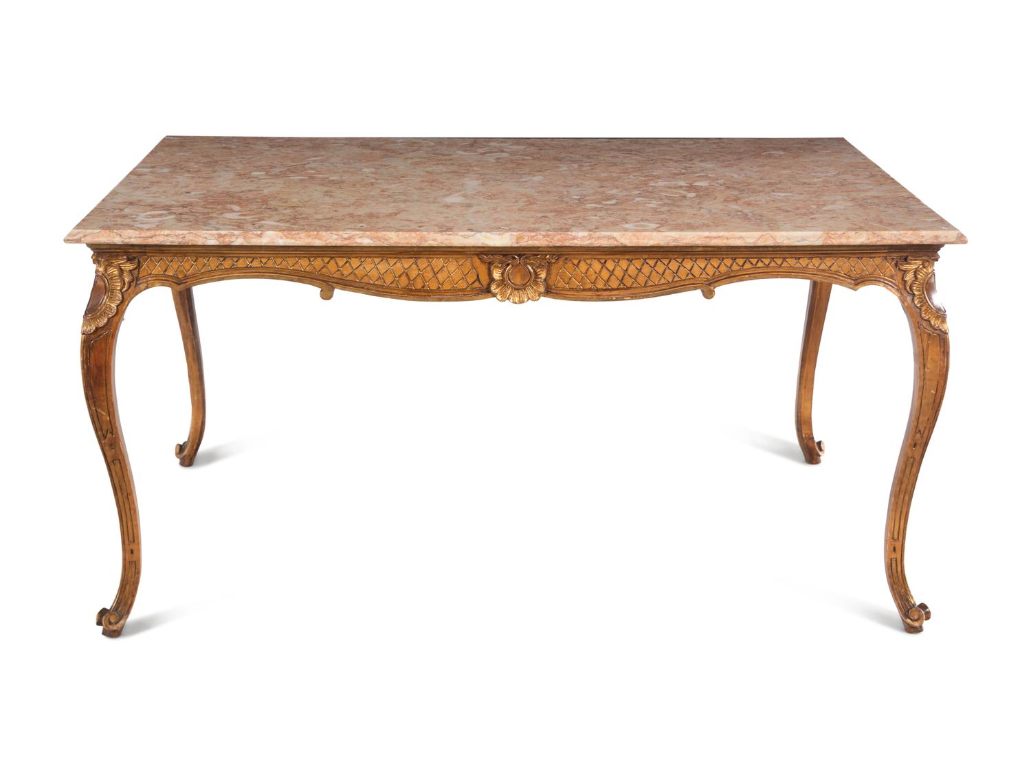 A Louis XV Style Giltwood Marble-Top Center Table