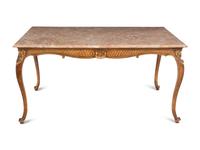 A Louis XV Style Giltwood Marble-Top Center Table