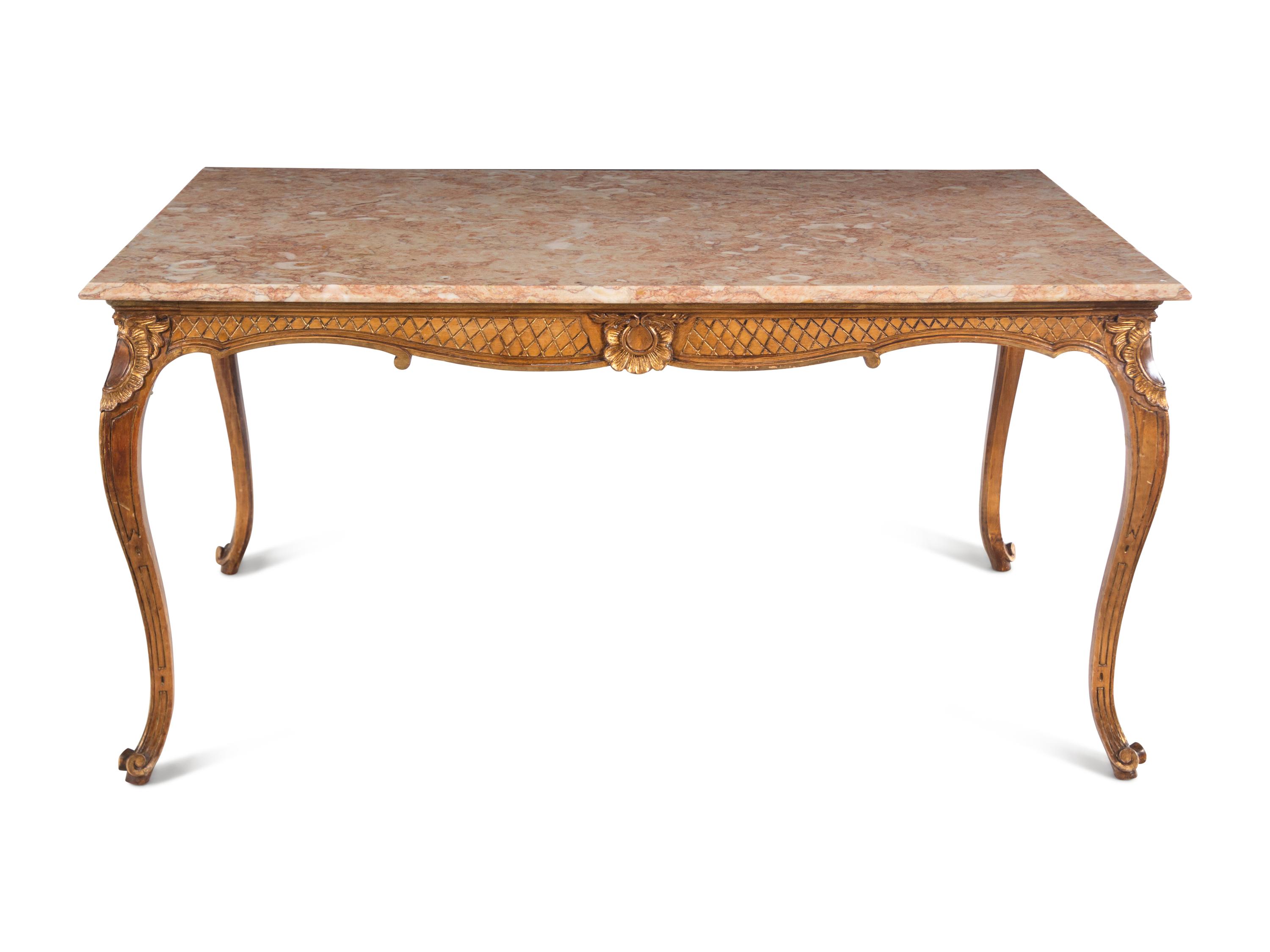 A Louis XV Style Giltwood Marble-Top Center Table