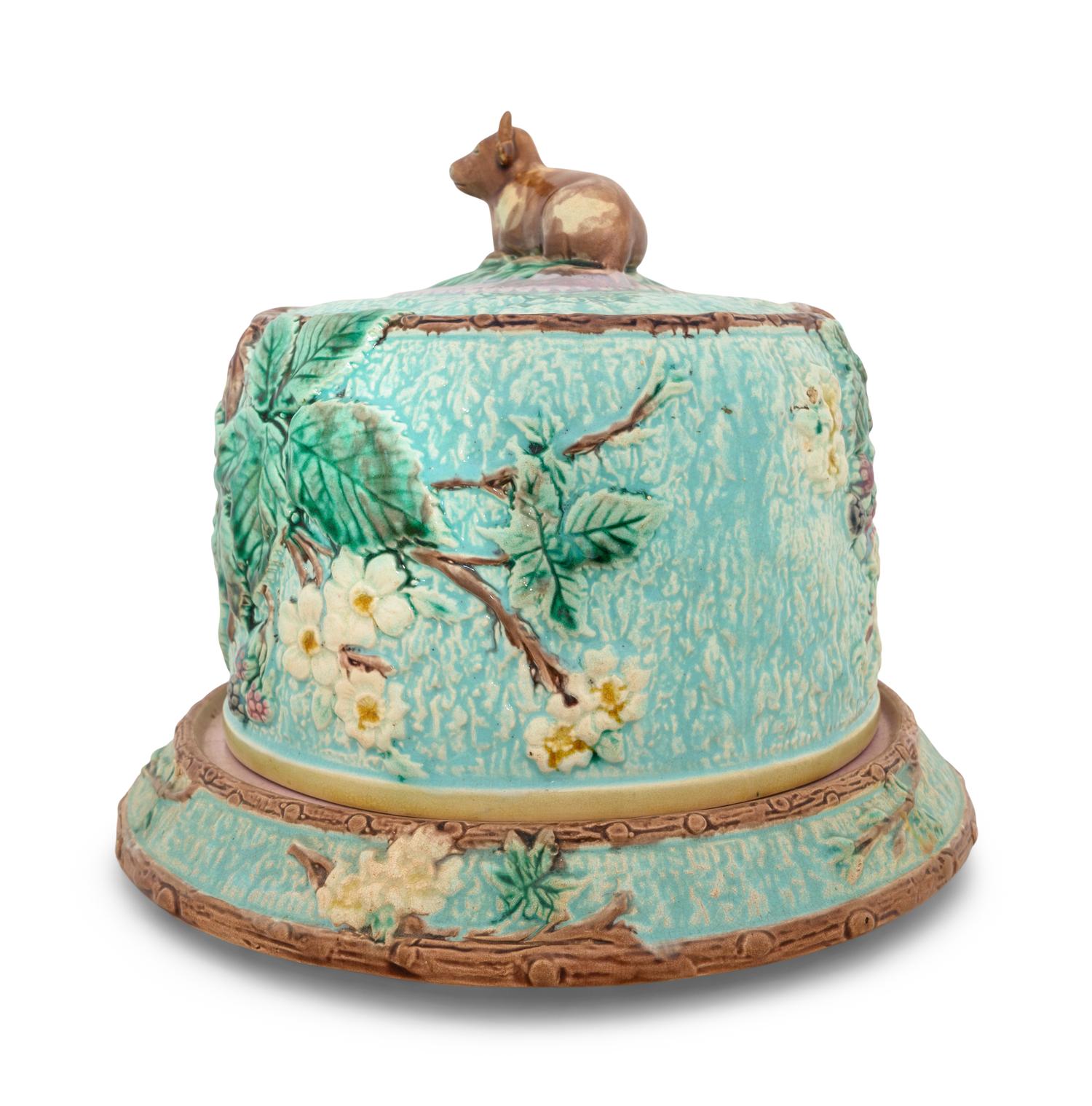 An English Majolica Cheese Dome and Stand