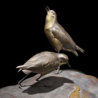 A Japanese Patinated Bronze "Shore Birds" Figural Group, Taisho/Showa Period, Signed