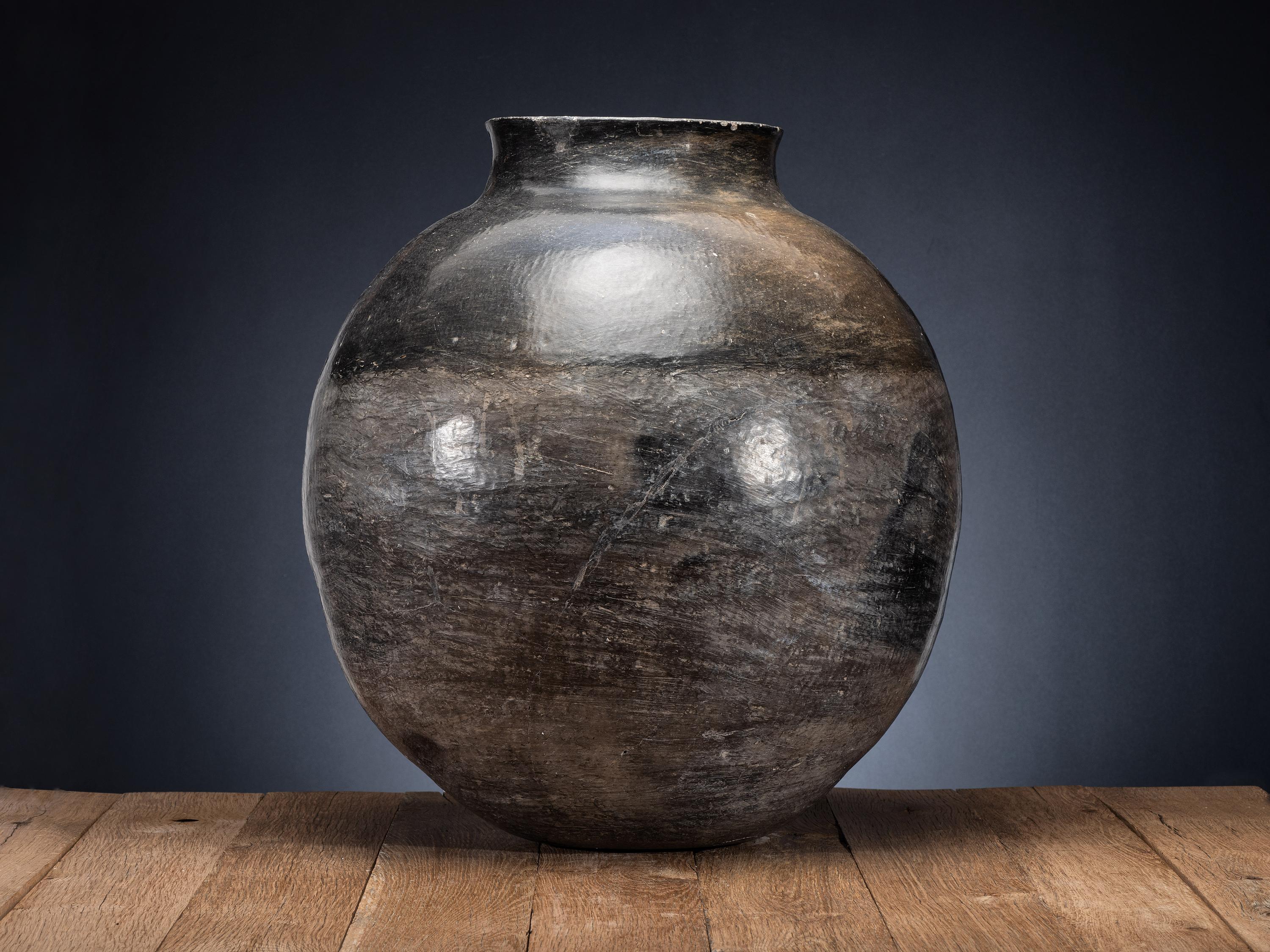 Massive Ohkay Owingeh Blackware Pottery Storage Jar
