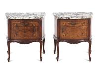 A Pair of Italian Burlwood Marble-Top Commodini