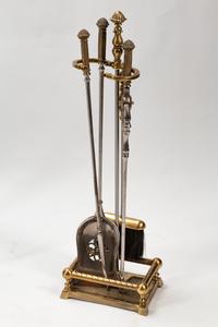 A Louis XV Style Gilt Bronze Fire Screen, a Set of Fire Tools and a Pair of Chenets