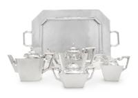 A Mexican Silver Five-Piece Tea and Coffee Service, Feisa, First Half 20th Century, in the Art Deco taste, comprising a coffee pot, tea