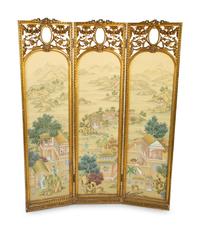 A Louis XVI Style Giltwood Screen with Hand Painted Chinoiserie Panels — 20TH CENTURY