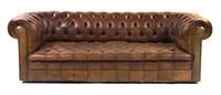 An Edwardian Style Leather Upholstered Chesterfield Sofa, Width 86 inches.
