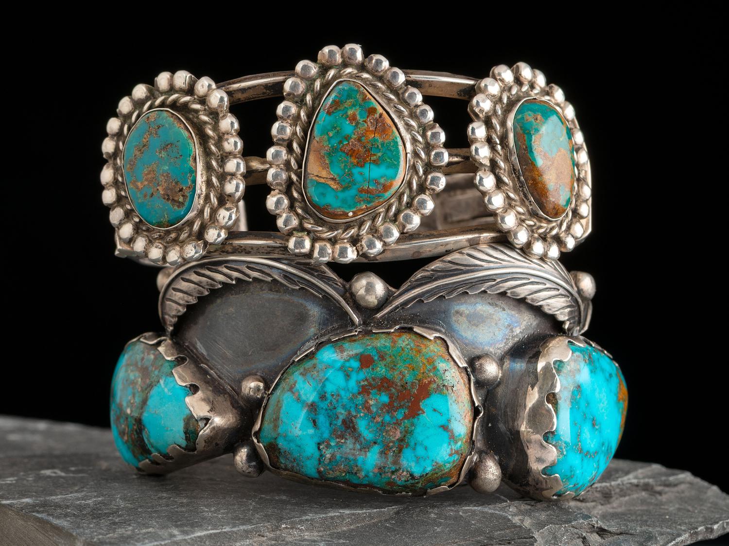 Navajo Silver and Turquoise Cuff Bracelets