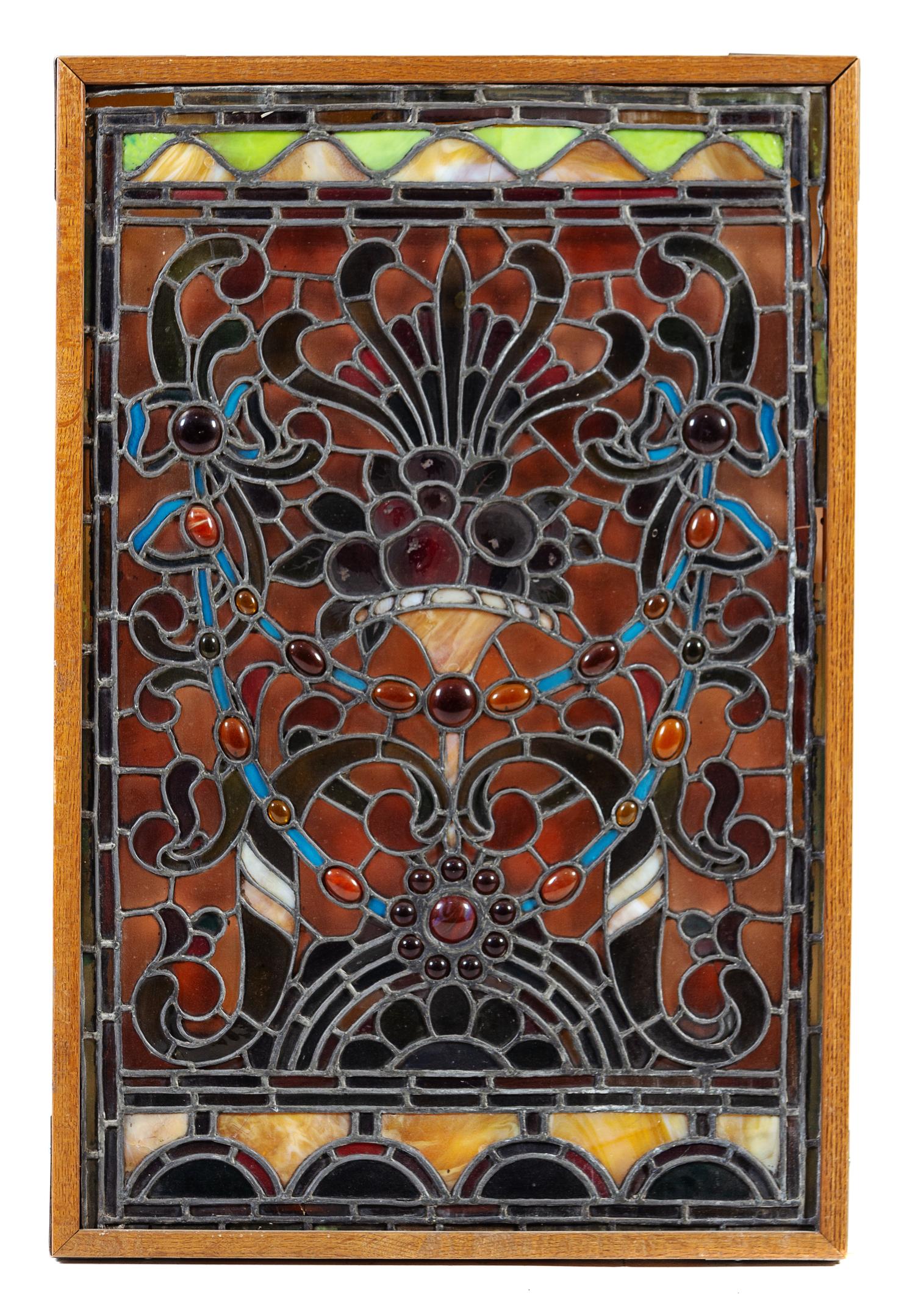 A Palmer V. Kellogg Mansion Leaded Glass Window, Burnham & Root Height 33 x width 22 inches overall. — CIRCA 1883