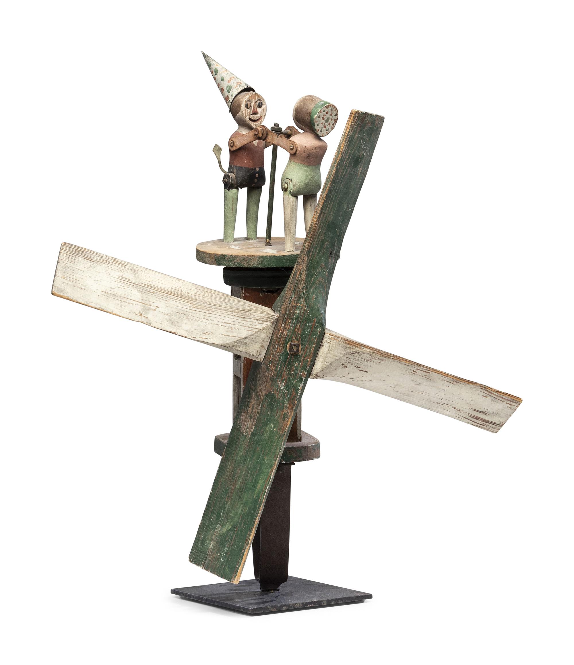 A Carved and Painted Wood Dancing Monkey Whirligig