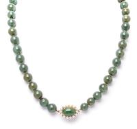 A Single Strand Jade Bead Necklace, 47.10 dwts.
