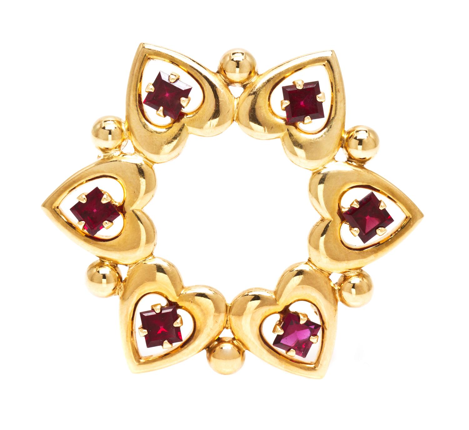 A 14 Karat Yellow Gold and Garnet Brooch, Tiffany & Co., 6.50 dwts.
