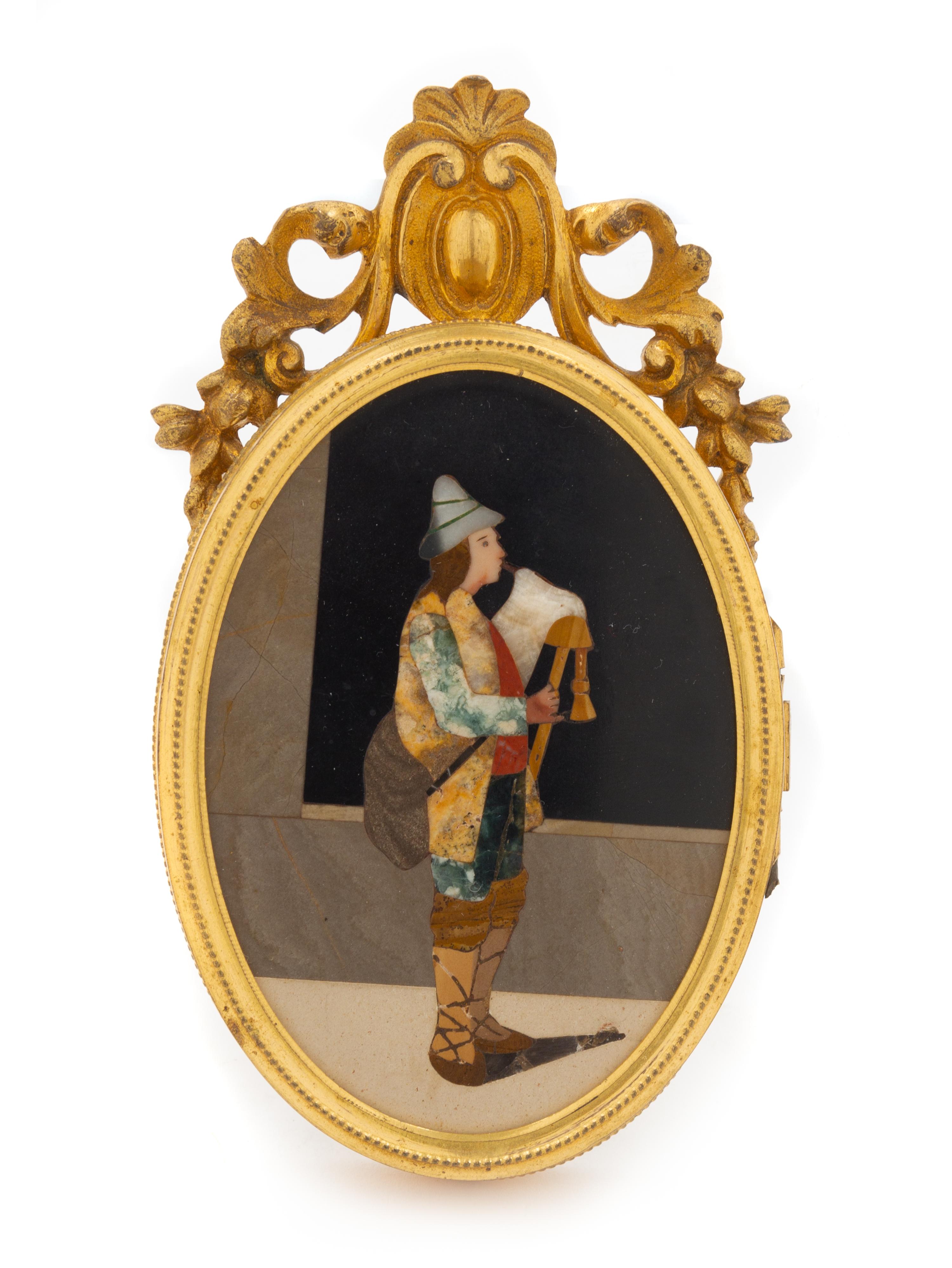 An Italian Pietra Dura Inset Gilt Metal Box Width 5 1/8 inches. — 19TH CENTURY