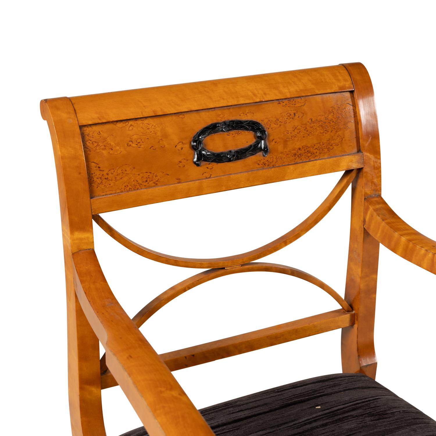 A Pair of North European Satinwood, Amboyna and Part-Ebonized Armchairs