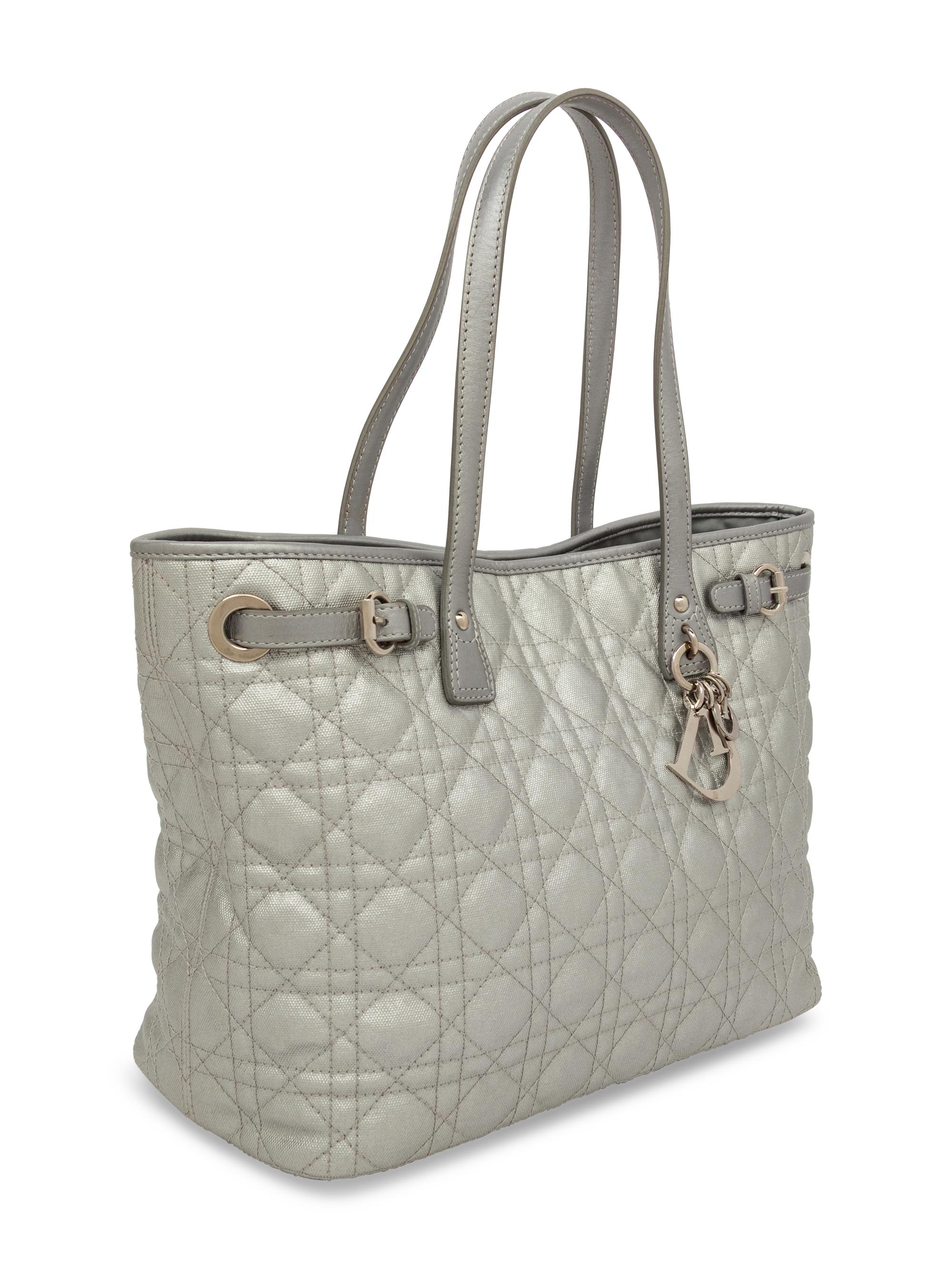 Christian Dior, Silver Canvas Quilted Tote