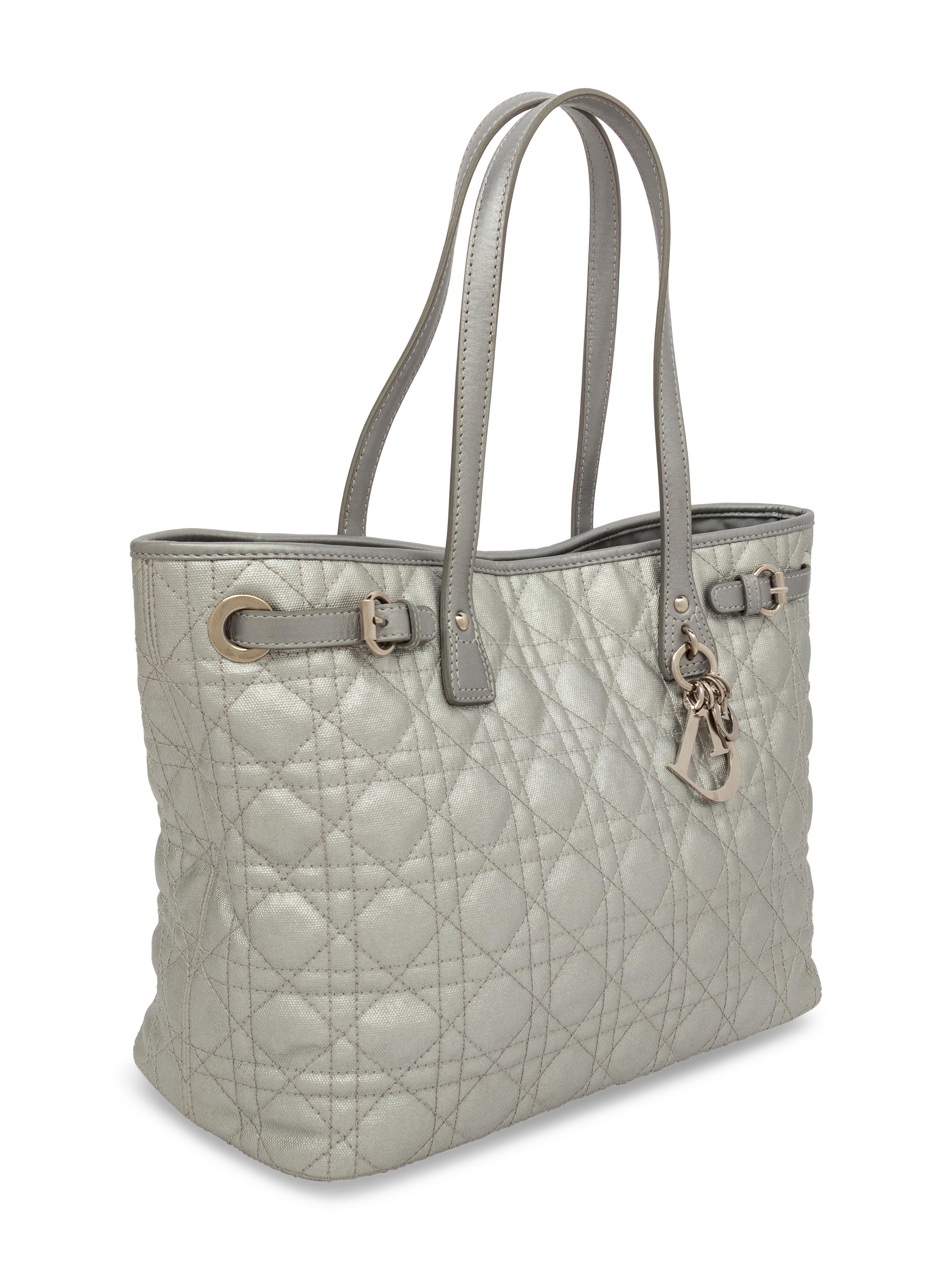 Christian Dior, Silver Canvas Quilted Tote