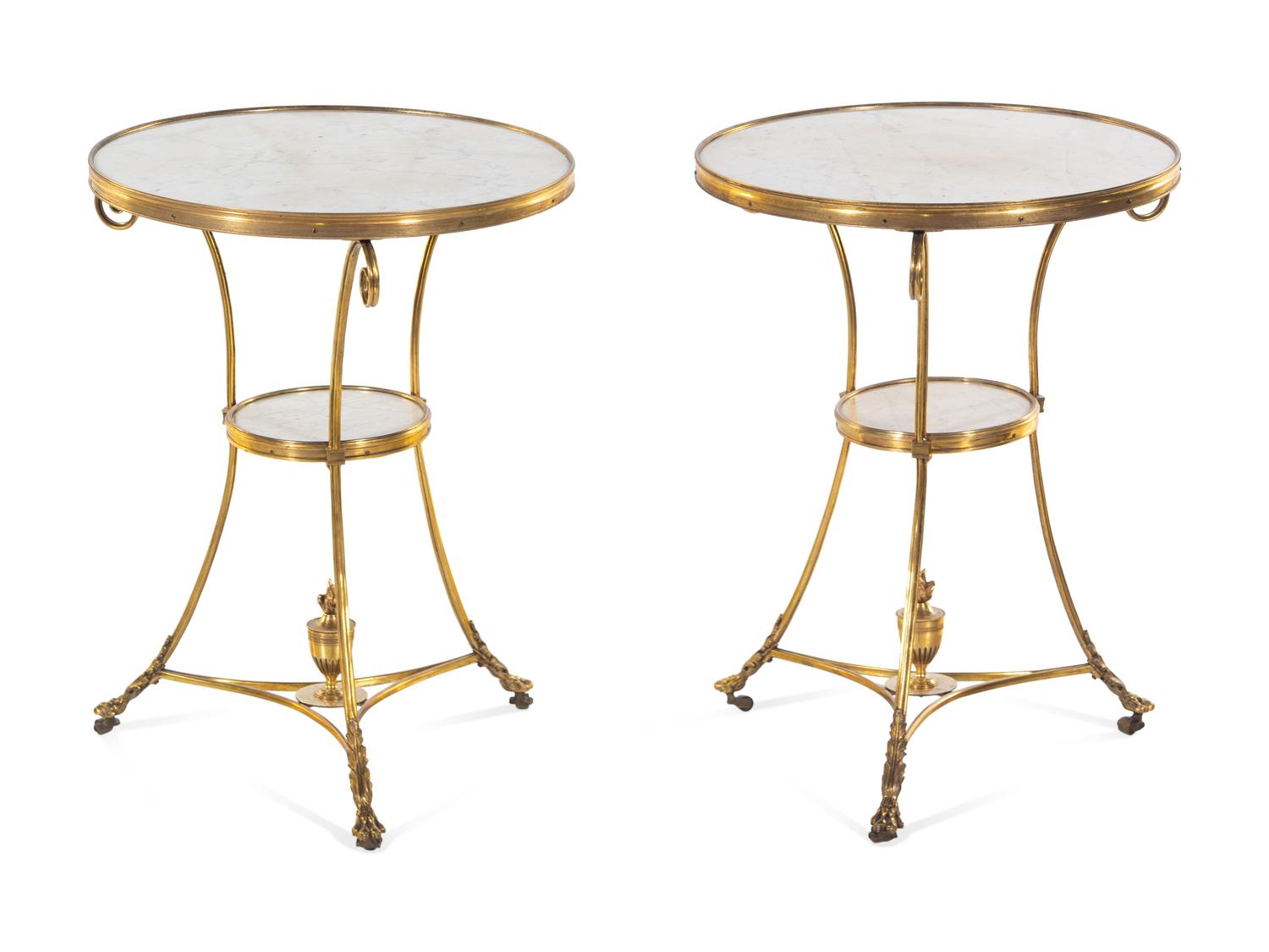 A Pair of Neoclassical Gilt Bronze and Marble-Top Guéridons