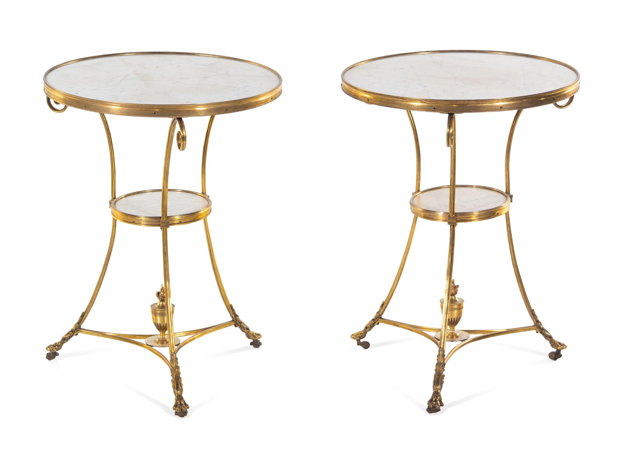 A Pair of Neoclassical Gilt Bronze and Marble-Top Guéridons