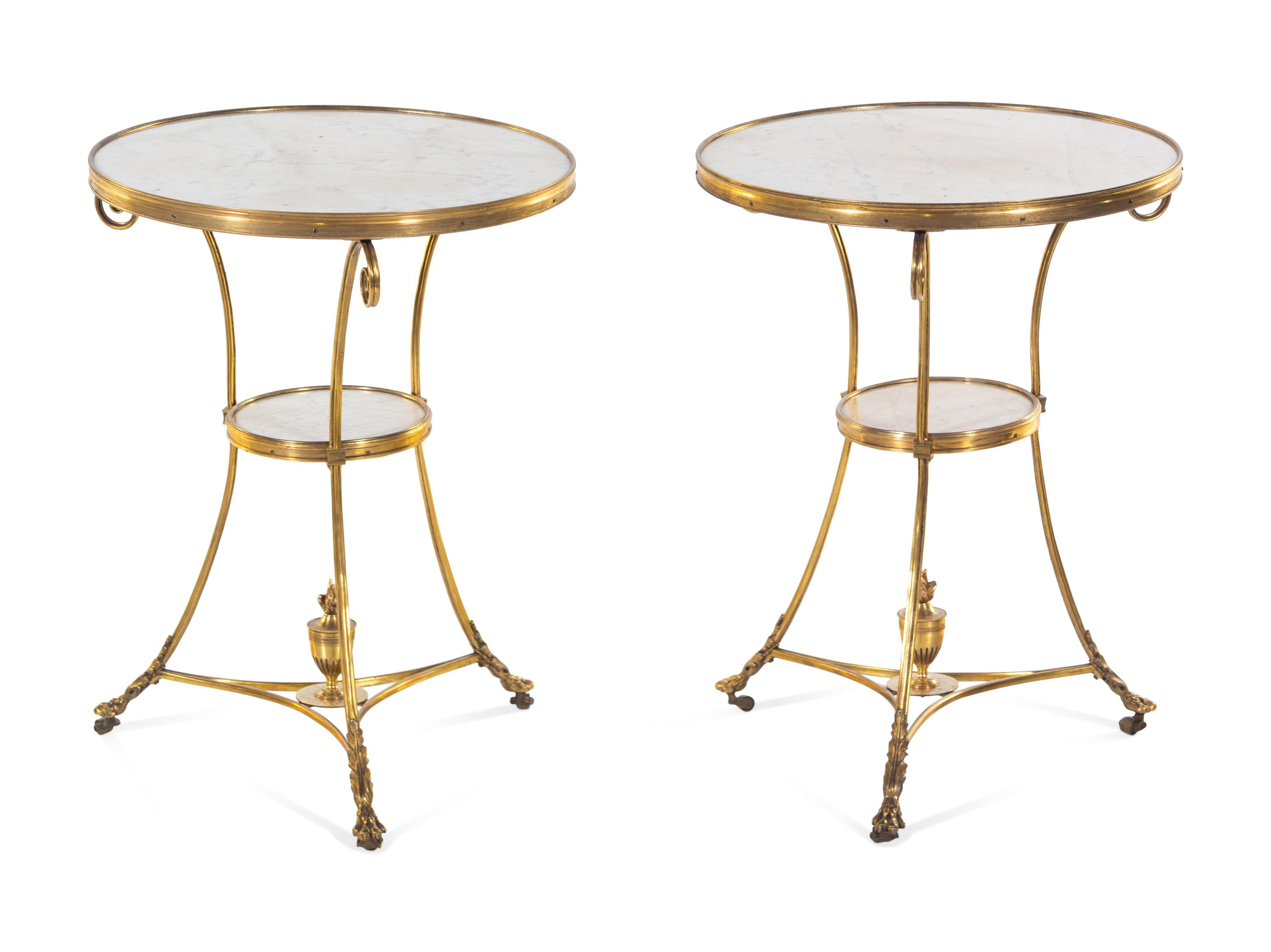 A Pair of Neoclassical Gilt Bronze and Marble-Top Guéridons