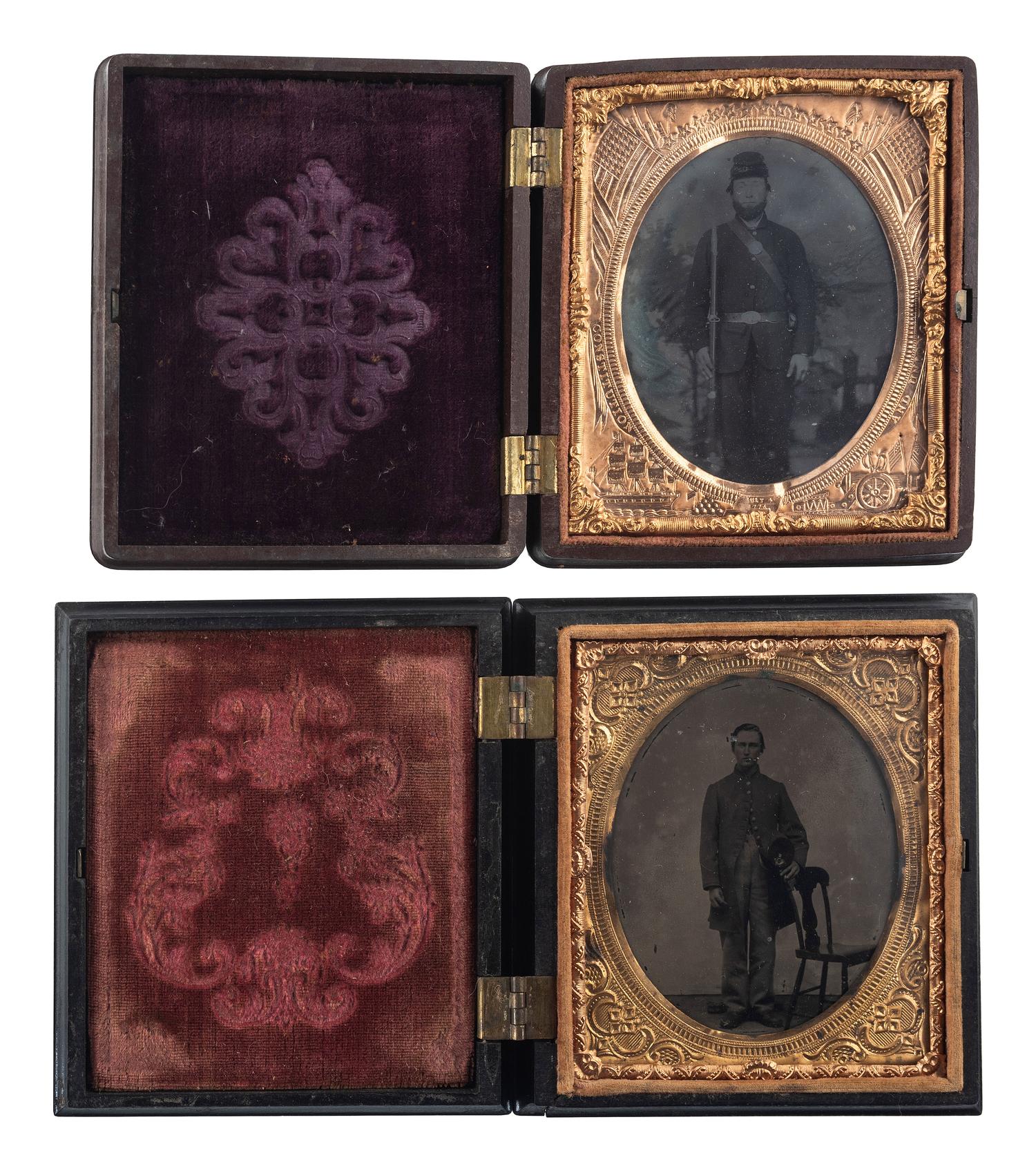 [CIVIL WAR]. A group of 5 tintypes of Union soldiers, most armed, comprising: