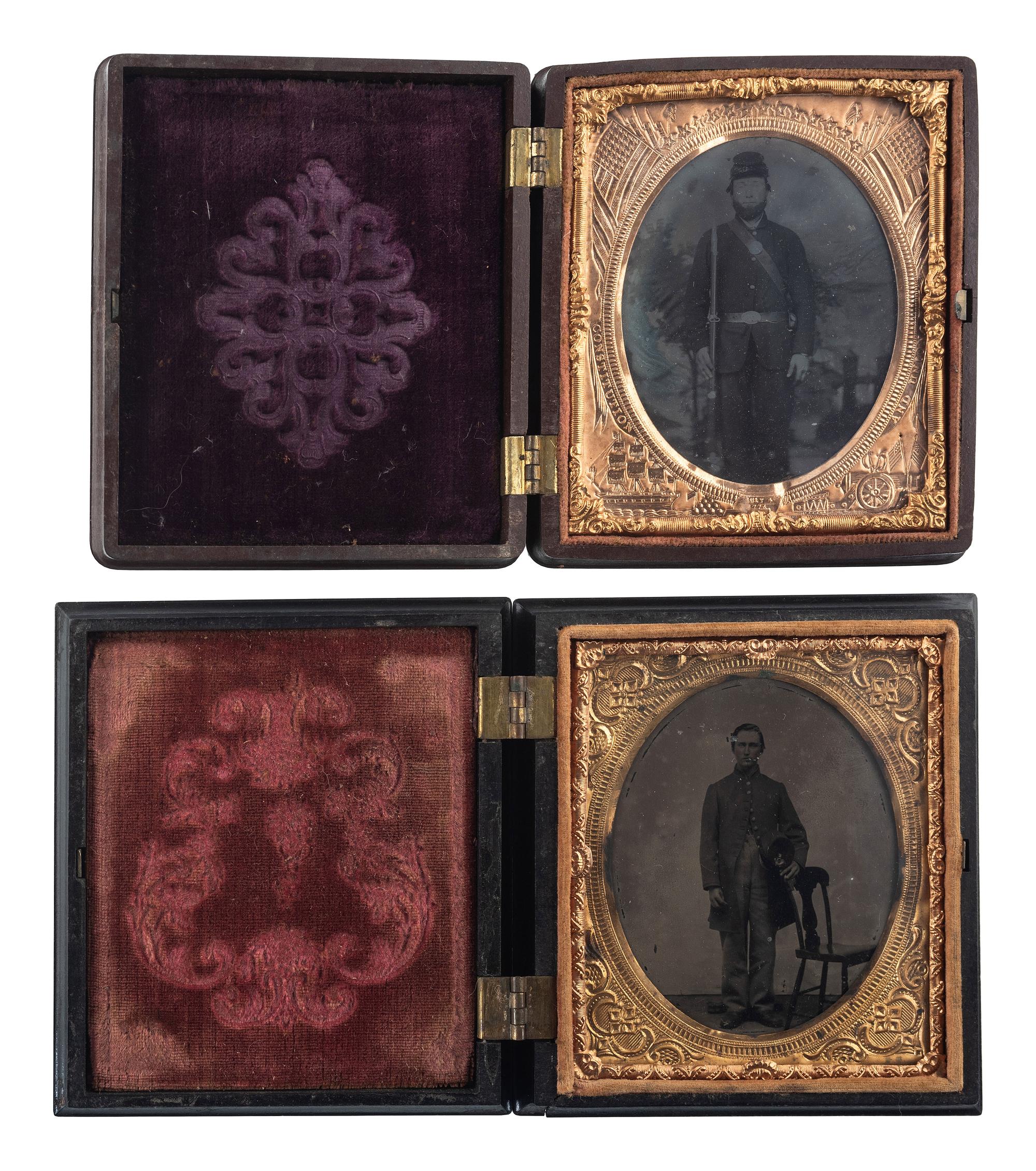 [CIVIL WAR]. A group of 5 tintypes of Union soldiers, most armed, comprising: