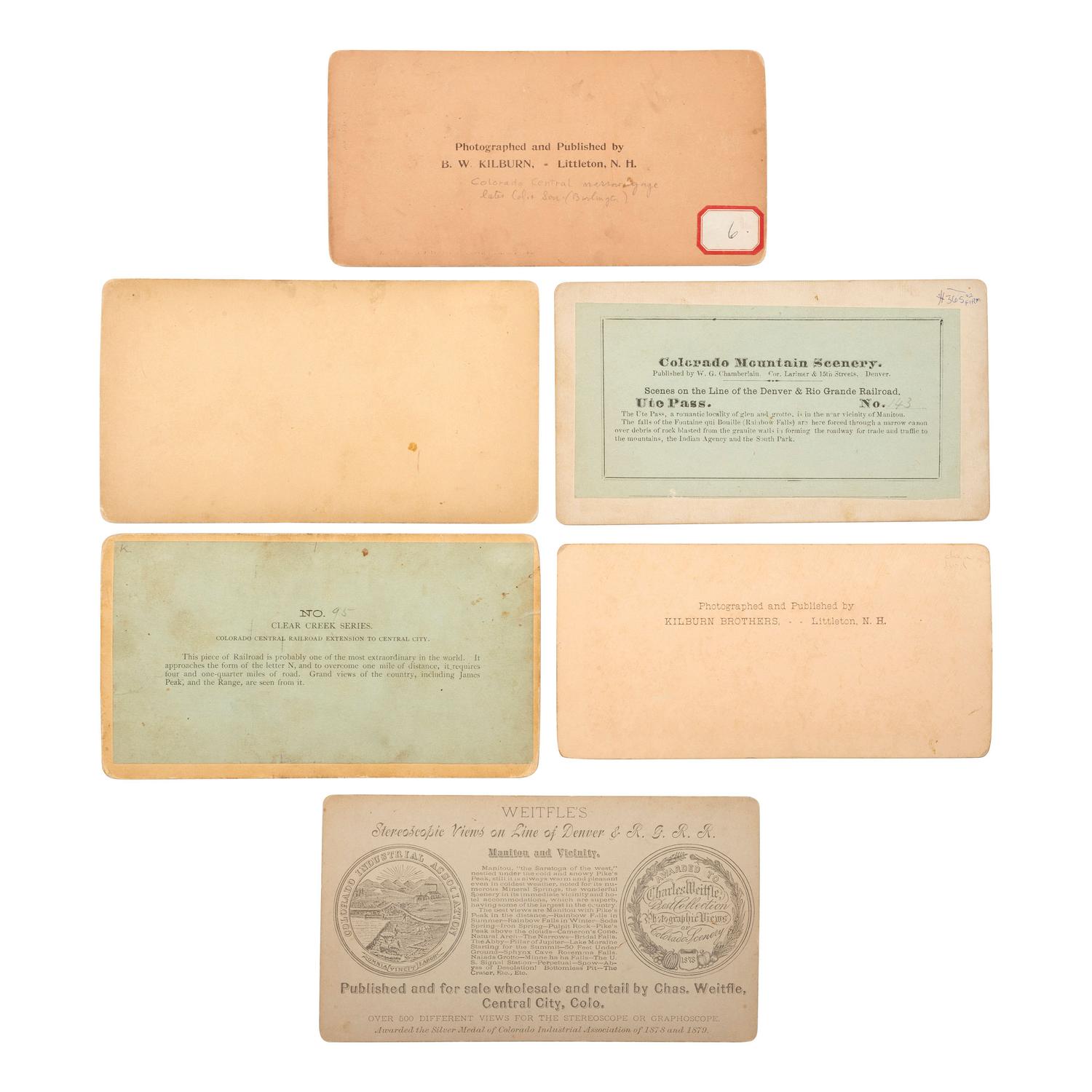 [COLORADO]. A group of stereoviews, albumens, and silver gelatin photographs of Colorado, comprising: