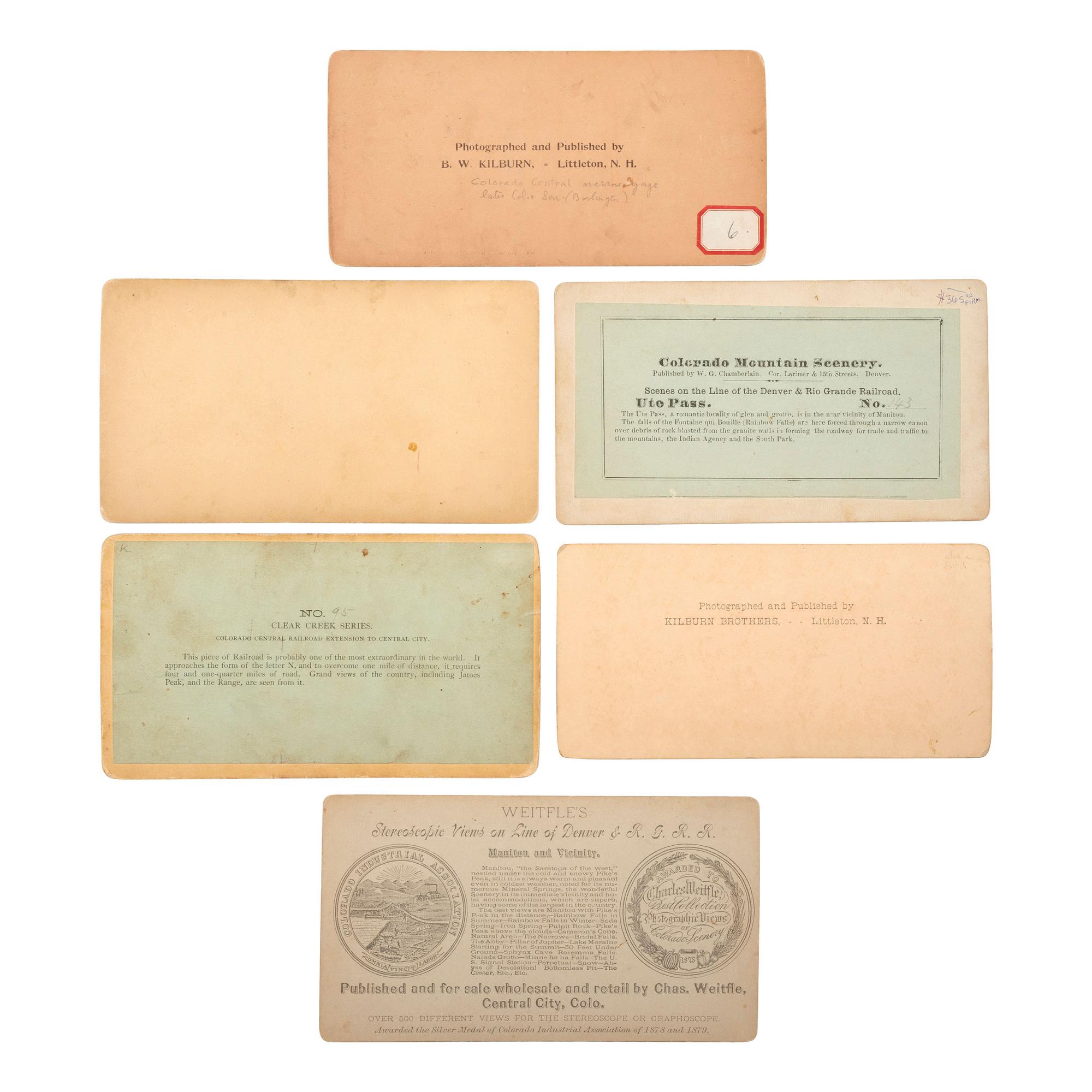 [COLORADO]. A group of stereoviews, albumens, and silver gelatin photographs of Colorado, comprising: