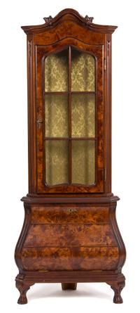 A Dutch Baroque Style Bombe Corner Cabinet Height 81 x width 27 x depth 20 inches. — 20TH CENTURY