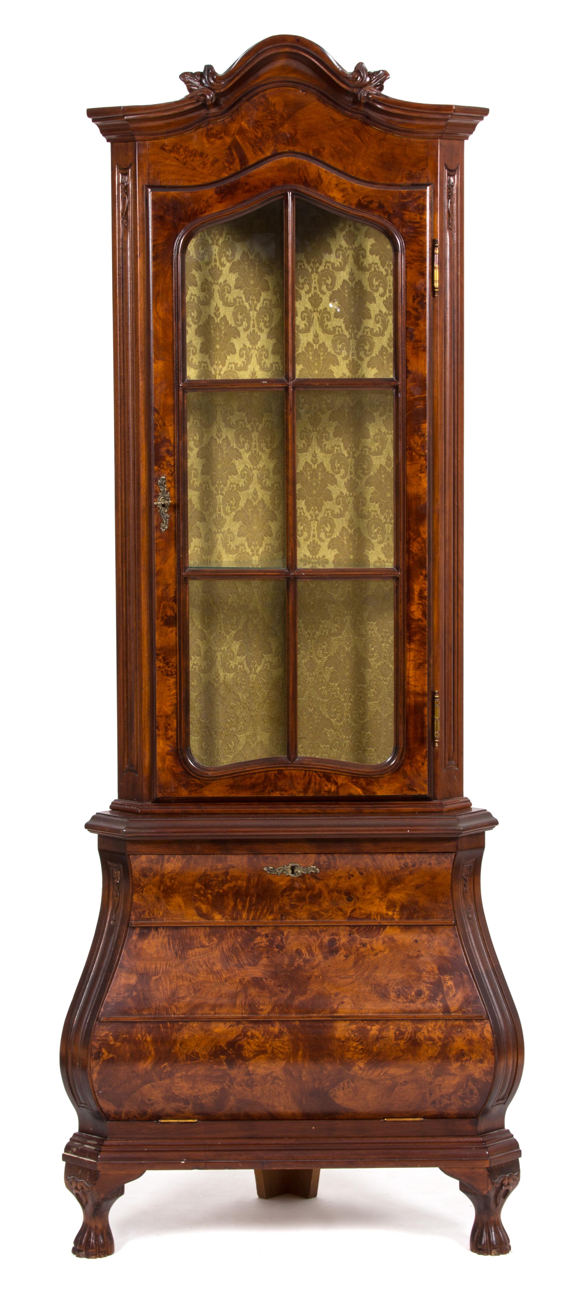 A Dutch Baroque Style Bombe Corner Cabinet Height 81 x width 27 x depth 20 inches. — 20TH CENTURY