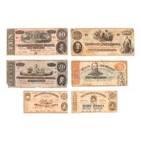 [CIVIL WAR - CURRENCY]. A group of 6 Confederate currency notes, comprising: