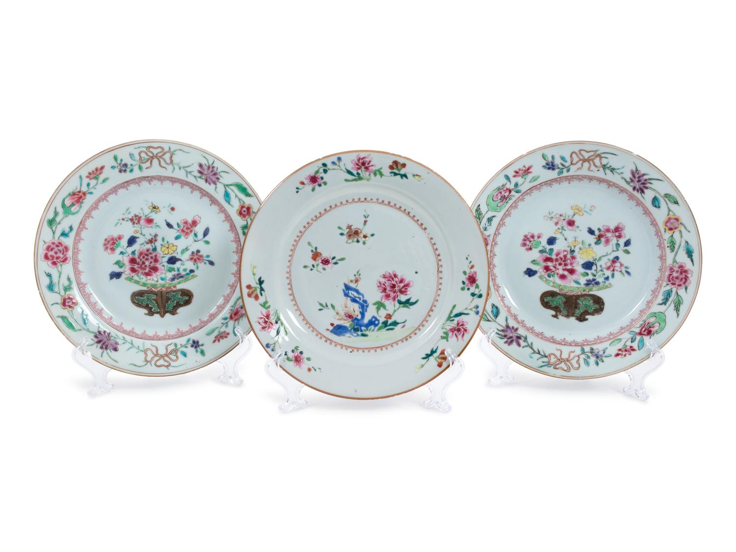 Three Miscellaneous Chinese Export Famille Rose Porcelain Plates — 19TH CENTURY