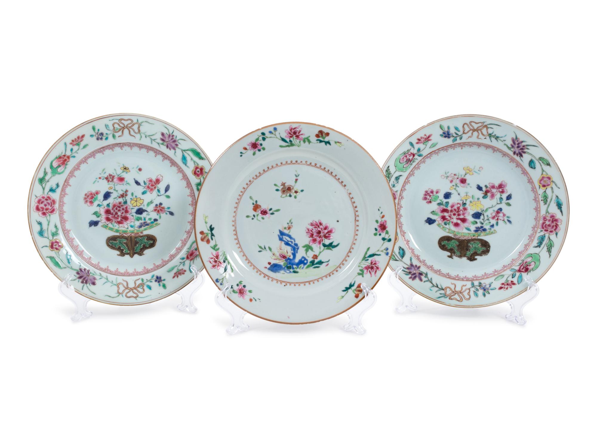 Three Miscellaneous Chinese Export Famille Rose Porcelain Plates — 19TH CENTURY