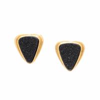 Black Druzy Quartz and Yellow Gold Earrings