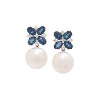CULTURED SOUTH SEA PEARL, SAPPHIRE AND DIAMOND EARRINGS