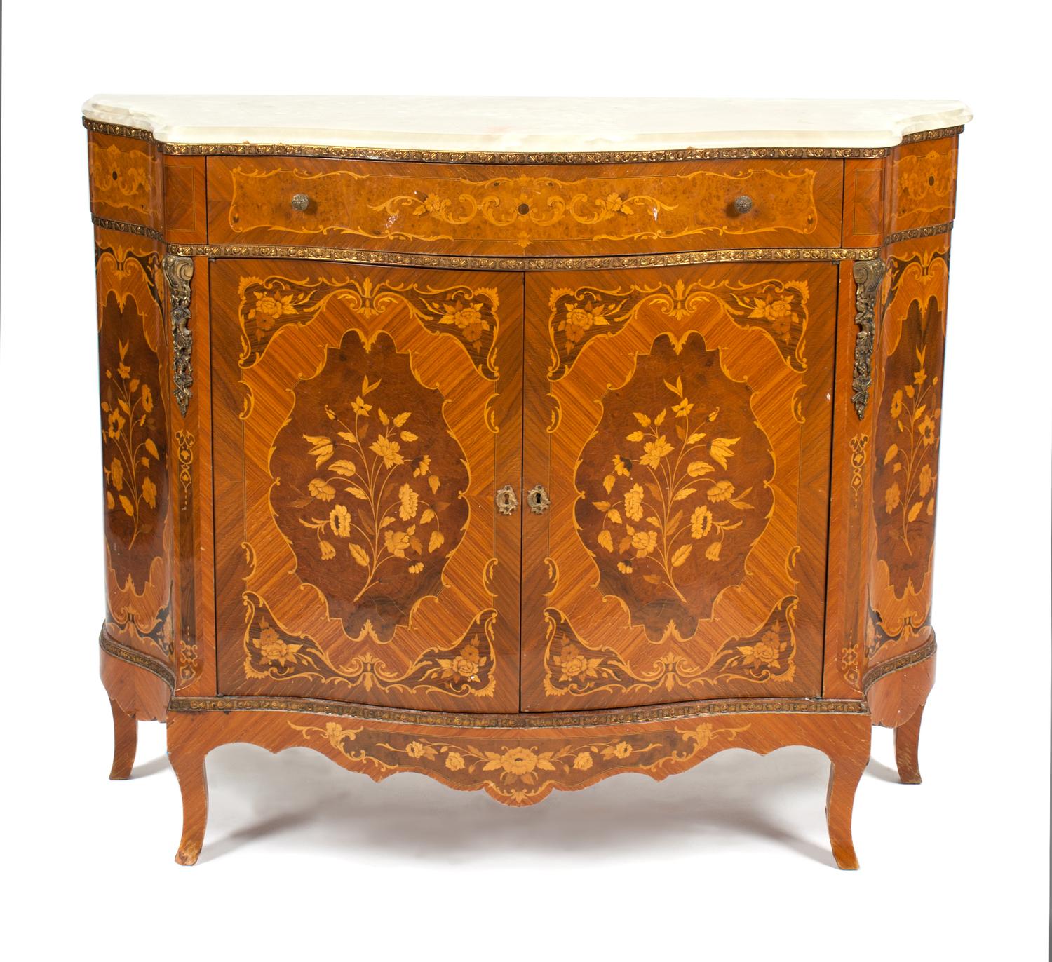 A Continental Marquetry Side Cabinet Height 40 x width 49 x depth 17 inches. — FRENCH OR ITALIAN, EARLY 20TH CENTURY