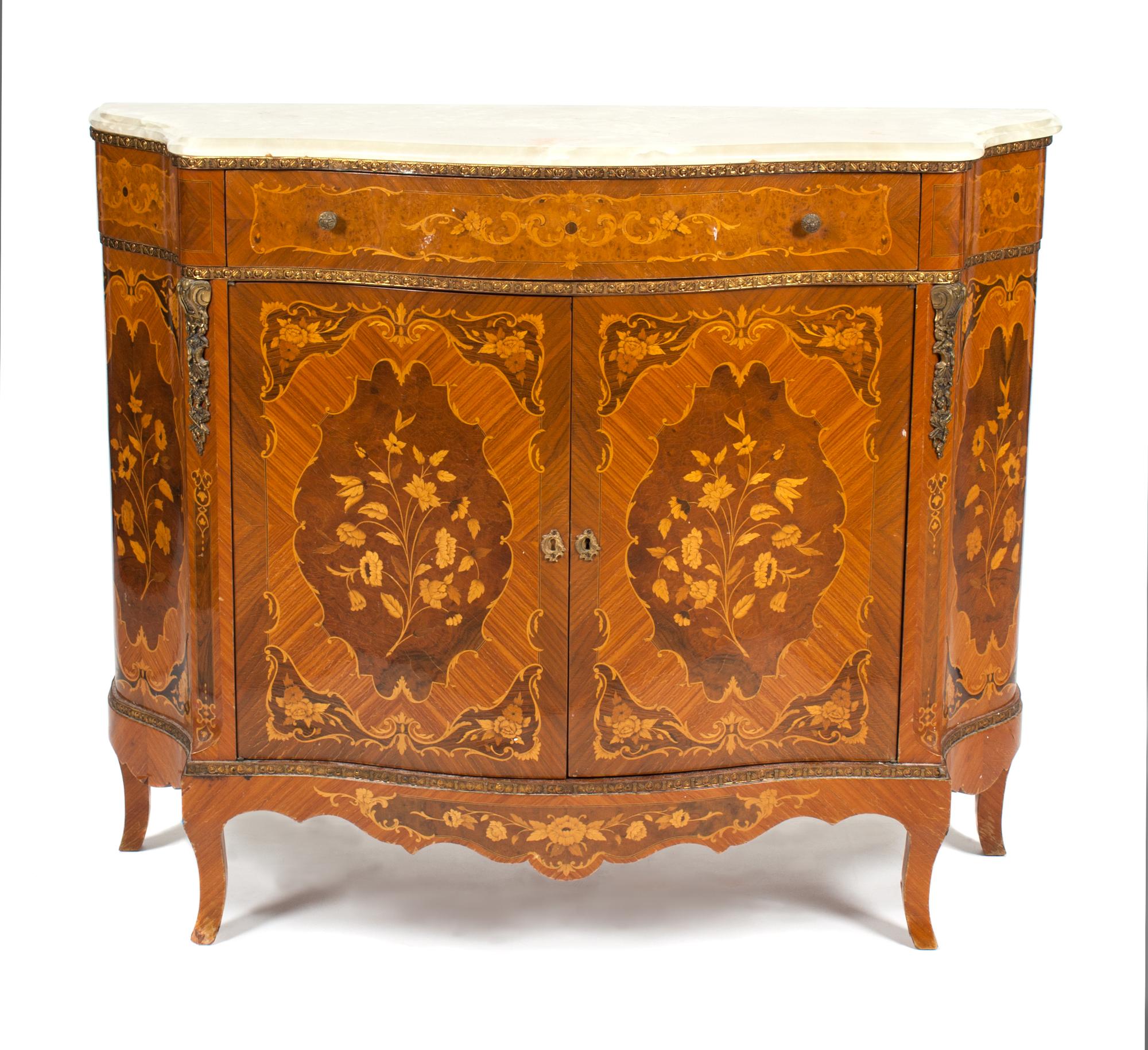 A Continental Marquetry Side Cabinet Height 40 x width 49 x depth 17 inches. — FRENCH OR ITALIAN, EARLY 20TH CENTURY