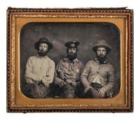 [WESTERN AMERICANA - MINING]. A half plate daguerreotype of three gold miners.