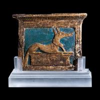 An Egyptian Enamel and Gilt Wood Anubis Pectoral